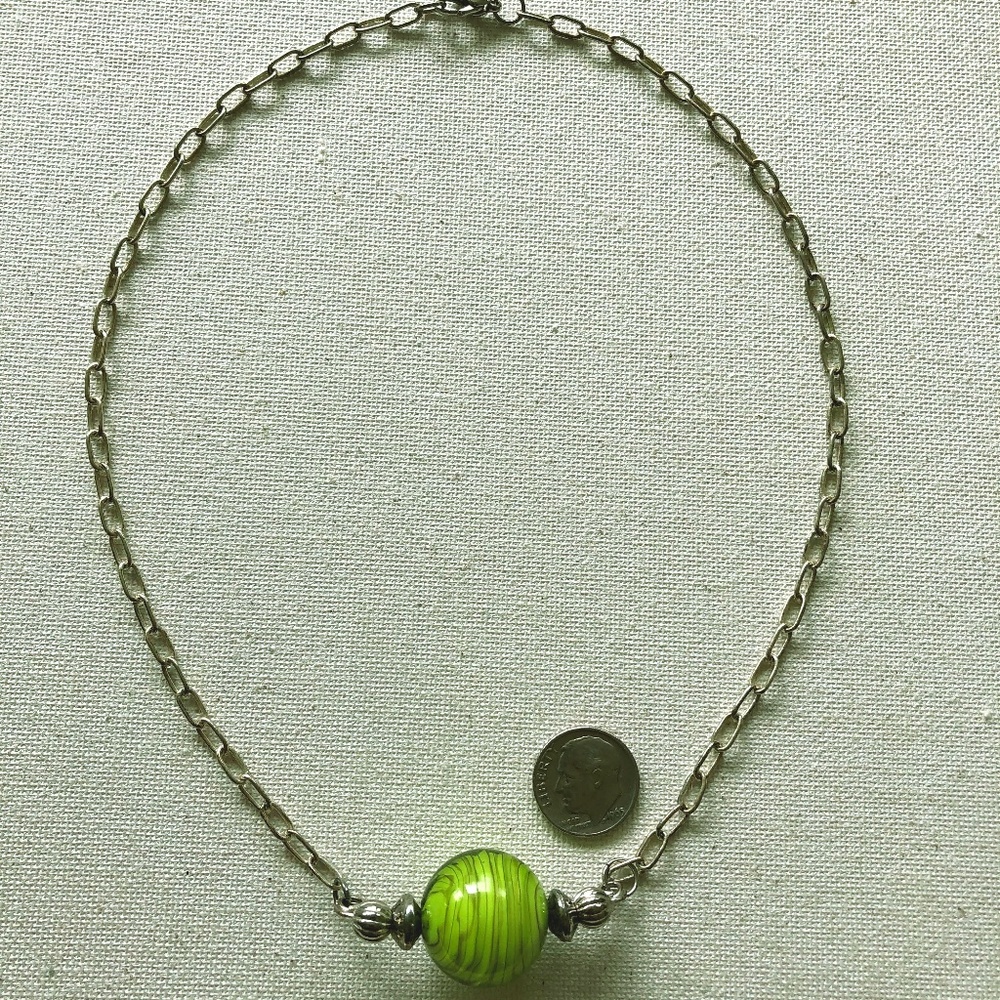 Gorgeous, Unique Necklace With Green Murano Bead ~